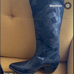 FRYE OVER THE KNEE BLACK LEATHER WESTERN BOOTS SIZE 7